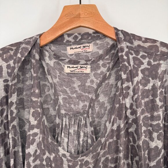Michael Stars Womens Leopard  2 pc shirt jacket knit  Long Sleeve Top one size - Picture 4 of 14
